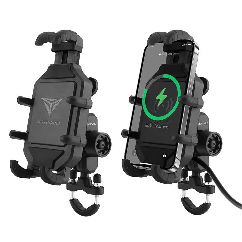 Ultimate Motorcycle Wireless Charging Phone Holder - 3.0 Quick Charger for 4-7 Inch Devices - GPS & Cellphone Handlebar Mount