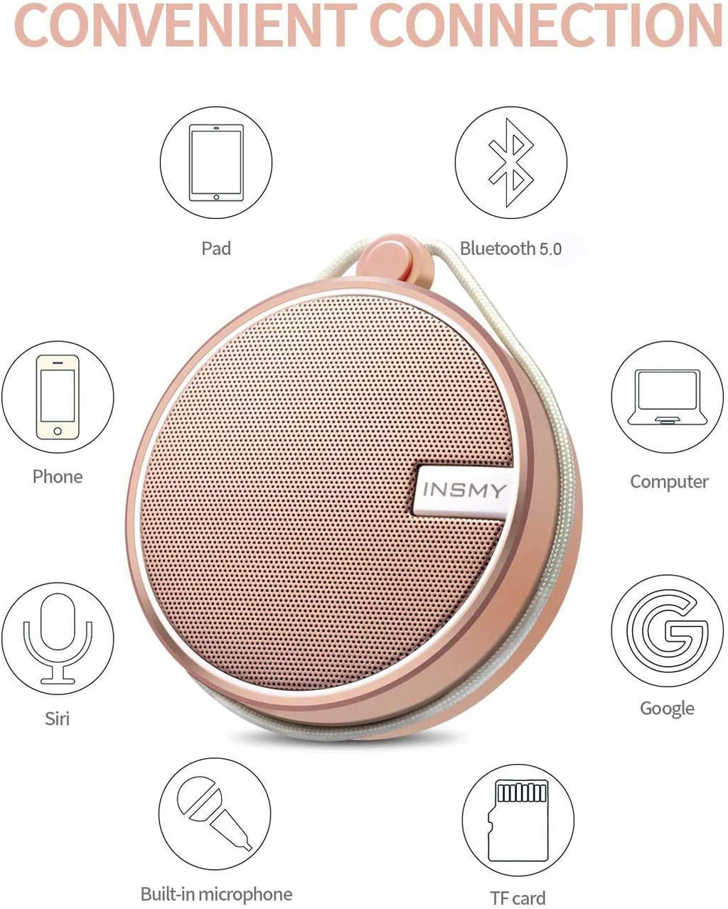 C12 Waterproof Bluetooth Shower Speaker - Portable, Suction Cup, Loud Clear Sound, Perfect for Outdoor Adventures and Home Use in Stylish Cashmere Pink