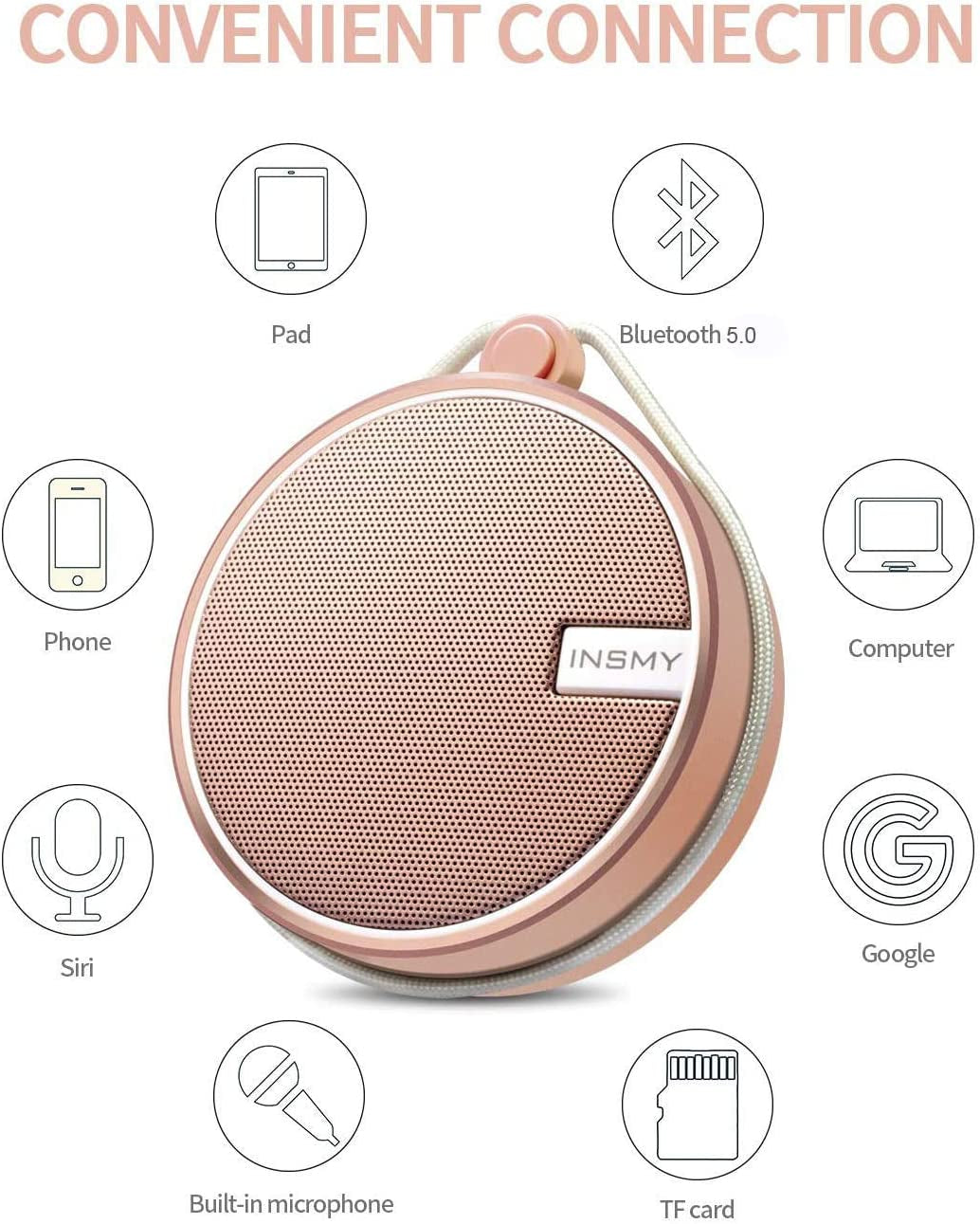 C12 Waterproof Bluetooth Shower Speaker - Portable, Suction Cup, Loud Clear Sound, Perfect for Outdoor Adventures and Home Use in Stylish Cashmere Pink