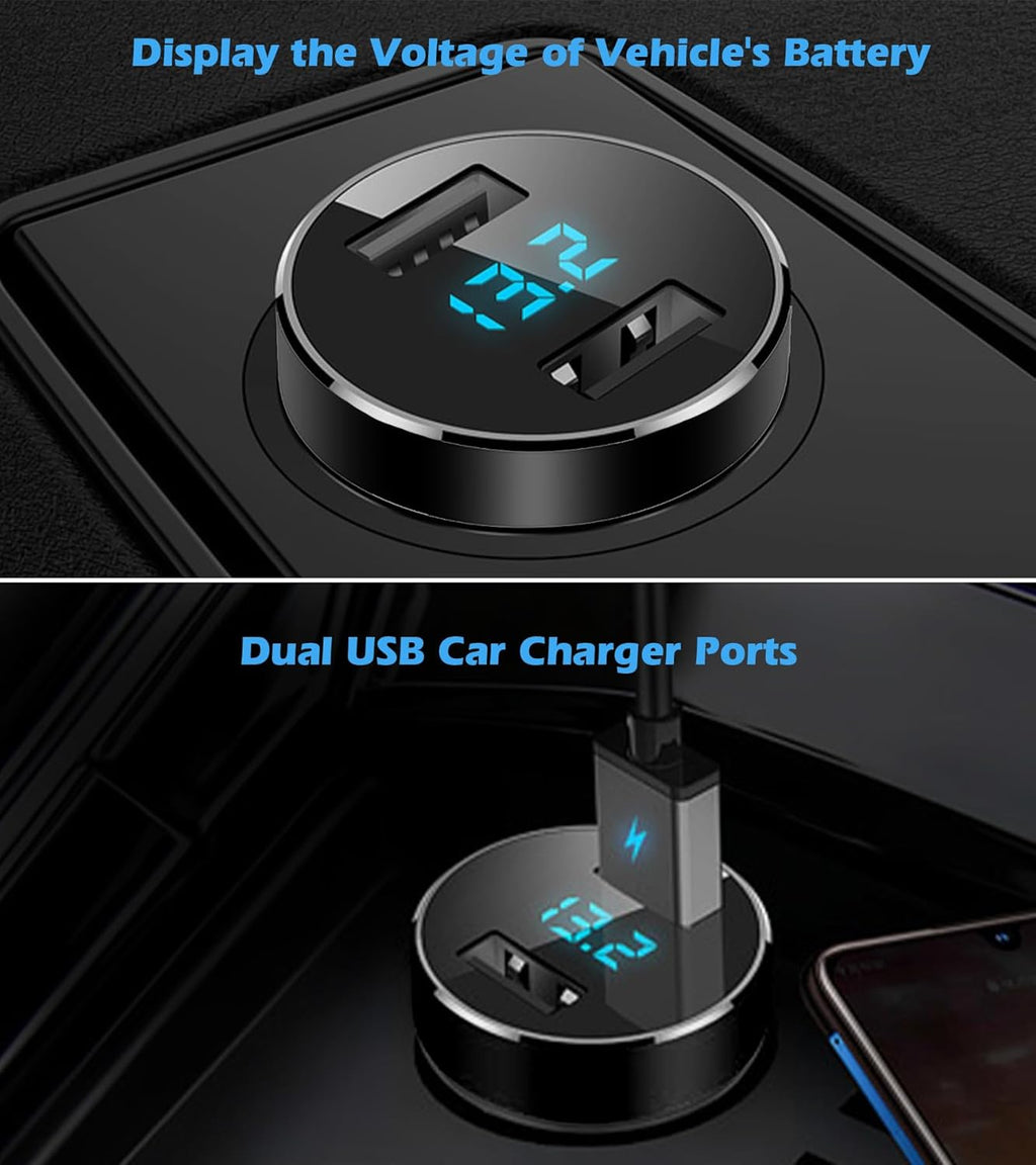Dual USB Car Charger with LED Voltage Meter - Fast Charging Adapter for iPhone, Samsung, and More - Compact and Smart Protection Design