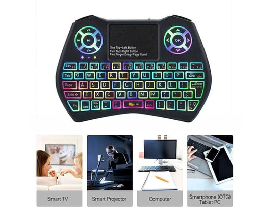 Compact 3-in-1 Mini Wireless Keyboard with Touchpad and RGB Backlight - Perfect for PCs and Smart TVs