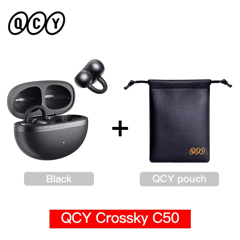 Crossky C50 Open Ear Wireless Earbuds - Bluetooth 6.0, Comfort Clip-on Sports Earphone with 4 Mic AI Clear Call & Bass Boost Sound