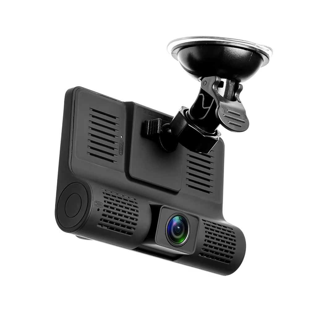 Capture Every Angle with Our 4" Triple Lens Dash Cam - Front, Rear, and Interior Recording with Night Vision and 24-Hour Parking Protection