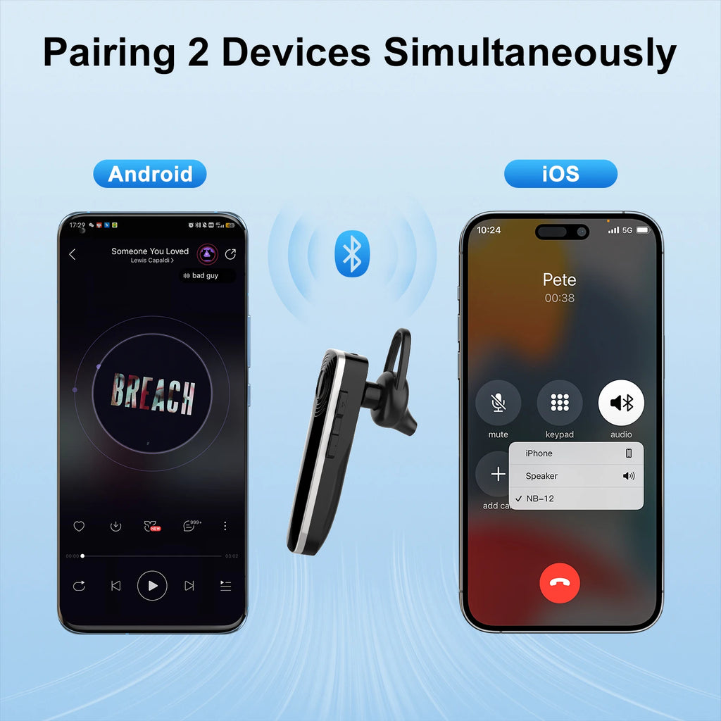 Premium Wireless Bluetooth Earbuds with MEMS Microphone - Handsfree Single Earphone for Driving and Business Use