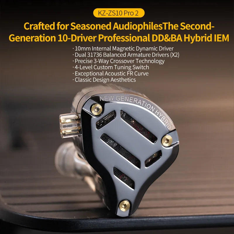ZS10 PRO Hybrid Wired Earbuds - 1DD+4BA IEM with 4-Level Tuning Switch & 3-Way Crossover for Gaming