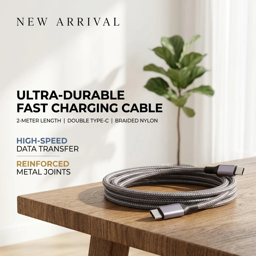 Premium 6.6Ft USB C to USB C Fast Charging Cable - Durable Nylon Braided Design with Metal Connectors - Perfect for Macbook Pro, iPad Air, Samsung Galaxy S24/S23, Google Pixel, and More!