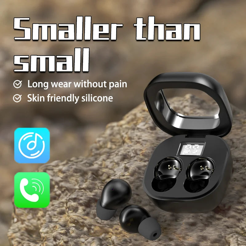 SK19 Bluetooth 5.3 Mini Invisible TWS Earbuds - HIFI Stereo Wireless Headphones with Noise Reduction & Microphone