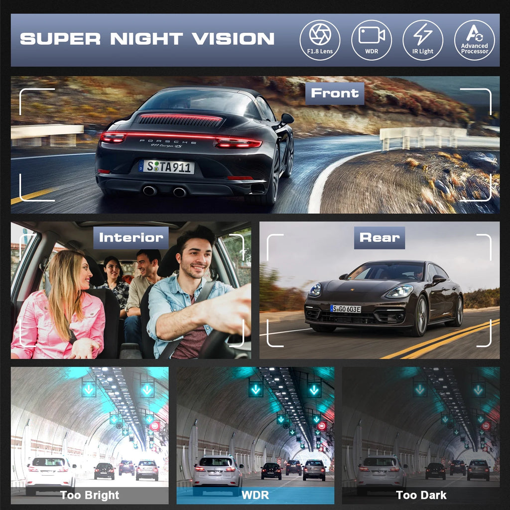 Revolutionary 3 Channel 4K Dash Cam with Night Vision, Wi-Fi & GPS – Ultimate Car Security with 3.16" Touchscreen and 64GB SD Card Included