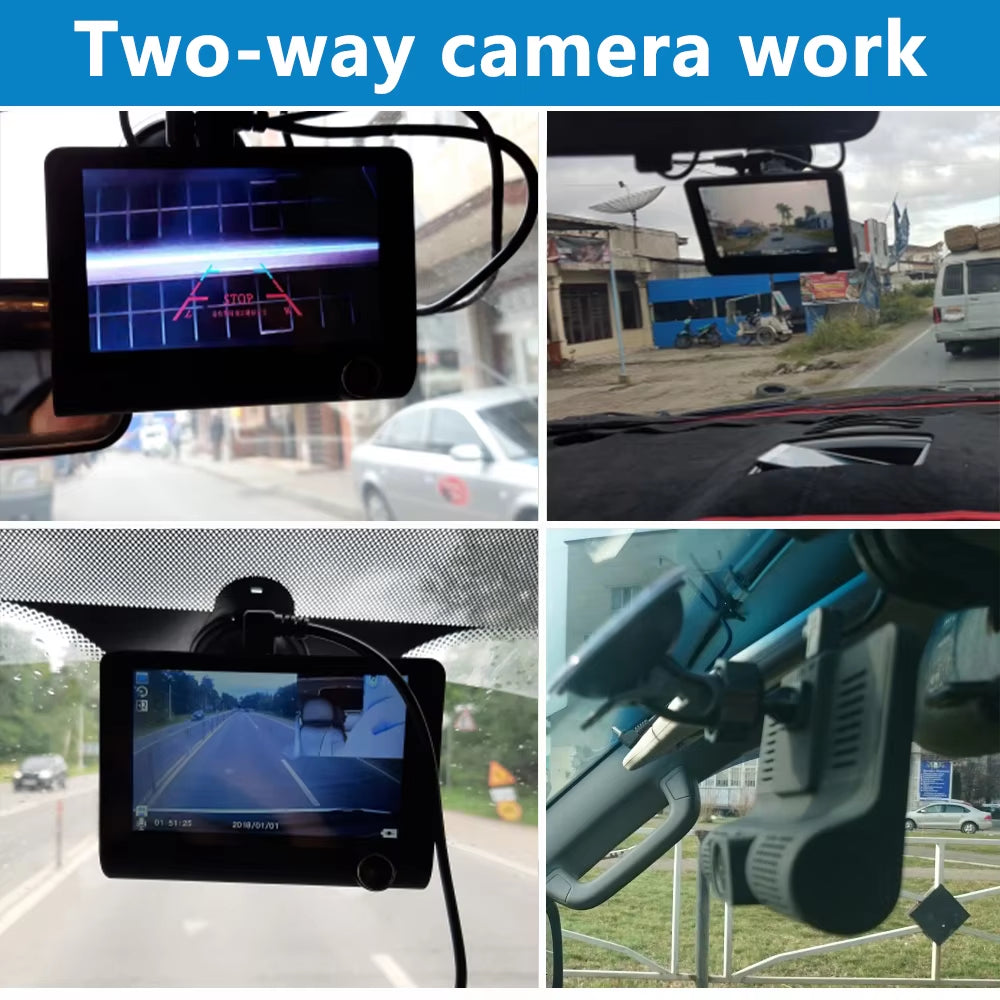 Capture Every Angle with Our 4" Triple Lens Dash Cam - Front, Rear, and Interior Recording with Night Vision and 24-Hour Parking Protection