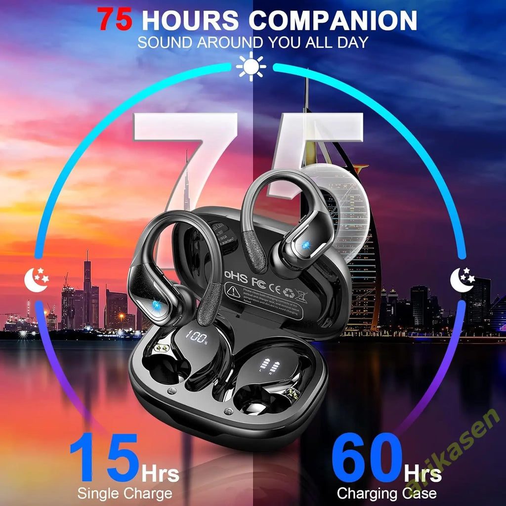 Ultimate 75Hrs Bluetooth 5.3 Waterproof Earphones with ENC Noise Cancelling Mic - Deep Bass for Sports & Gym