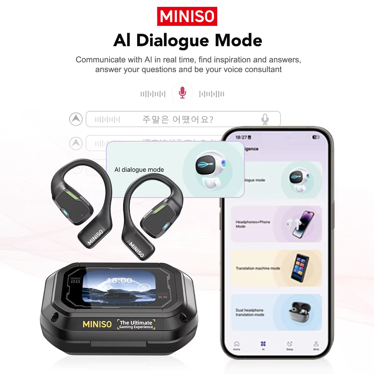 M98 Wireless Bluetooth Headphones - Sports & Gaming Earbuds with ASMR APP Translation & IPX5 Water Resistance