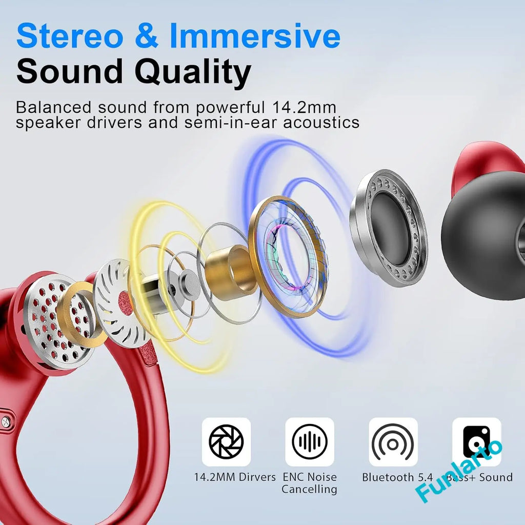 Ultimate Wireless Earbuds with Bluetooth 5.3 - Sport-Ready, ENC Noise Canceling Mic & Secure Earhooks