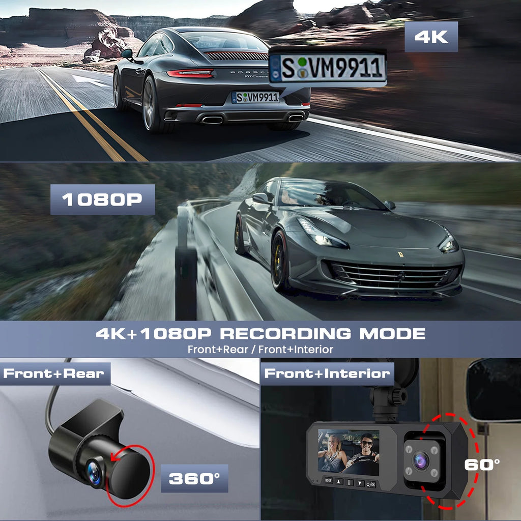 Revolutionary 3 Channel 4K Dash Cam with Night Vision, Wi-Fi & GPS – Ultimate Car Security with 3.16" Touchscreen and 64GB SD Card Included