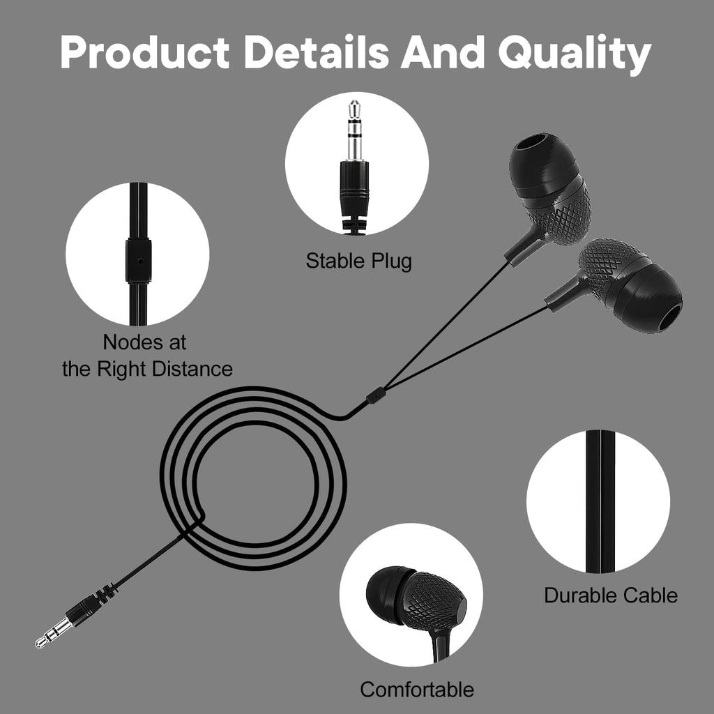 Bulk Earbuds Headphones 50 Pack for Classroom Kids, Wholesale Durable Earphones Perfect for K12 Schools Students Kindergarten Children Gift and Adult (HY400 Black)