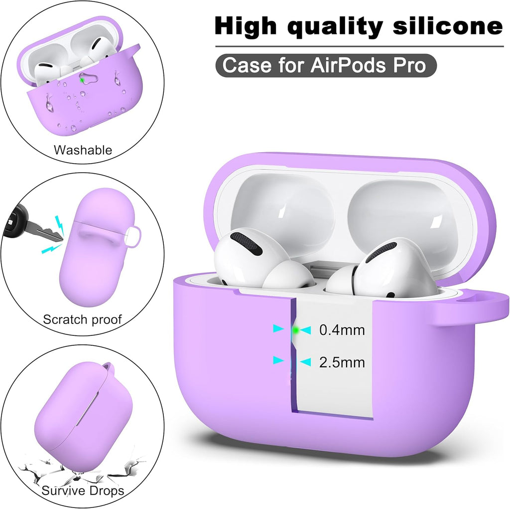 For Airpods Pro 2 Case Silicone Cover, Lavender | Compatible with Apple Airpods Pro 2Nd/1St Generation with Keychain & Cleaner Kit, Wireless Charging Compatible
