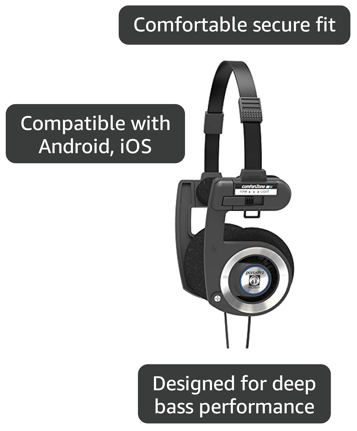 Experience Iconic Sound with the Porta Pro Black Retro 80s On-Ear Headphones - Wired 3.5mm Plug, Collapsible Design, and Soft Case Included!