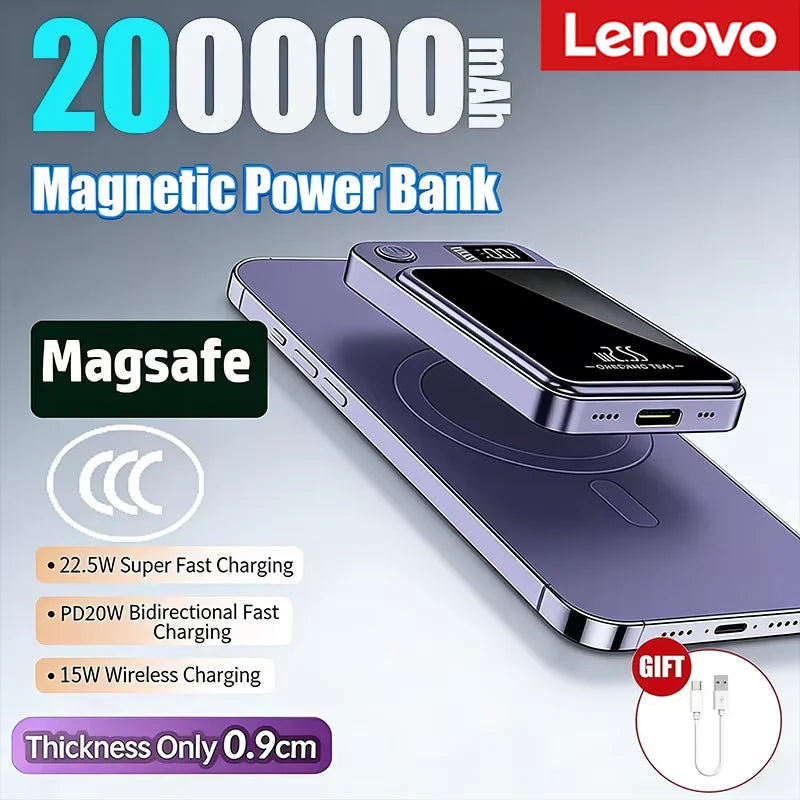 200000mAh Magnetic Wireless Power Bank - Fast Portable Charger for MagSafe, iPhone, Huawei, Samsung