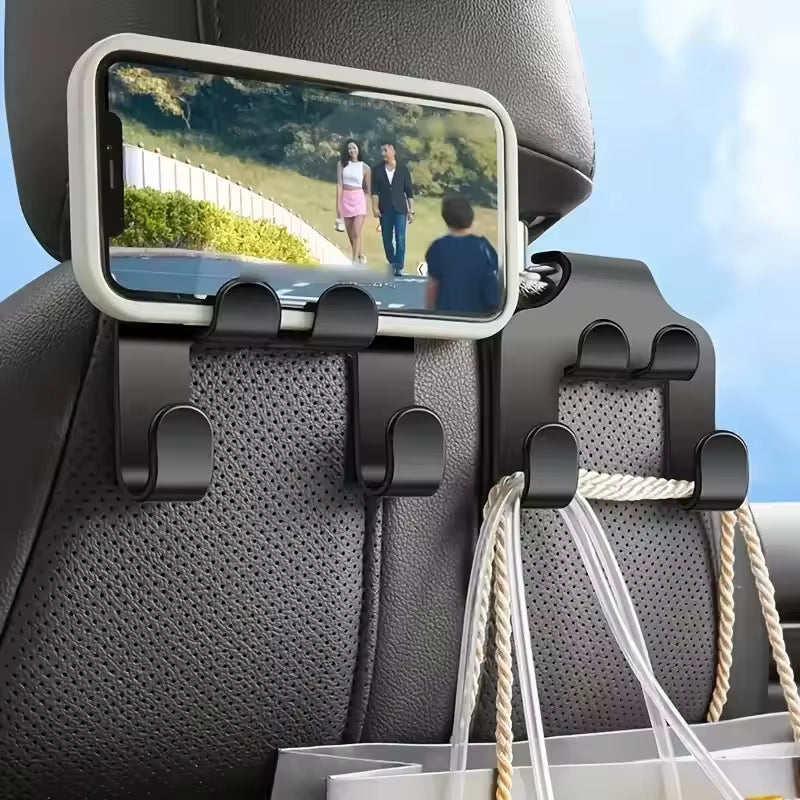 Car Back Seat Hook & Phone Holder Stand - Perfect for iPhone & Samsung Devices
