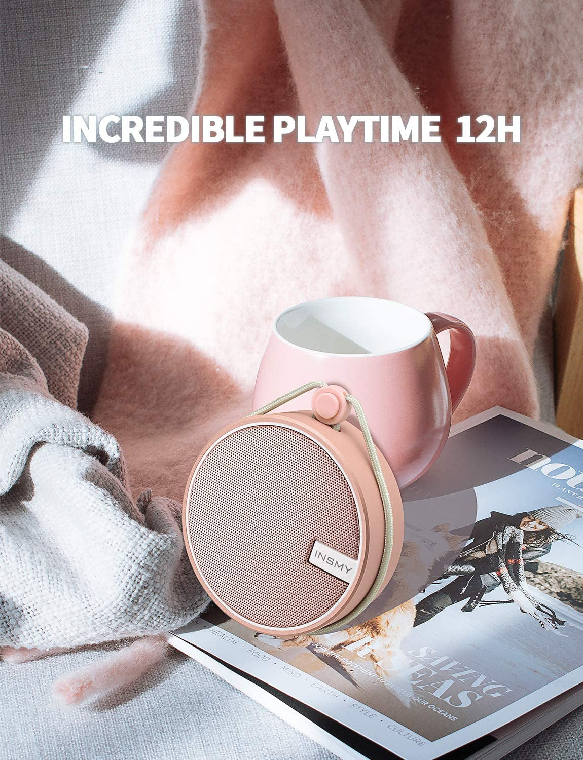 C12 Waterproof Bluetooth Shower Speaker - Portable, Suction Cup, Loud Clear Sound, Perfect for Outdoor Adventures and Home Use in Stylish Cashmere Pink