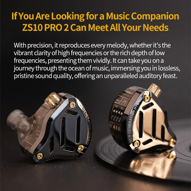 ZS10 PRO Hybrid Wired Earbuds - 1DD+4BA IEM with 4-Level Tuning Switch & 3-Way Crossover for Gaming