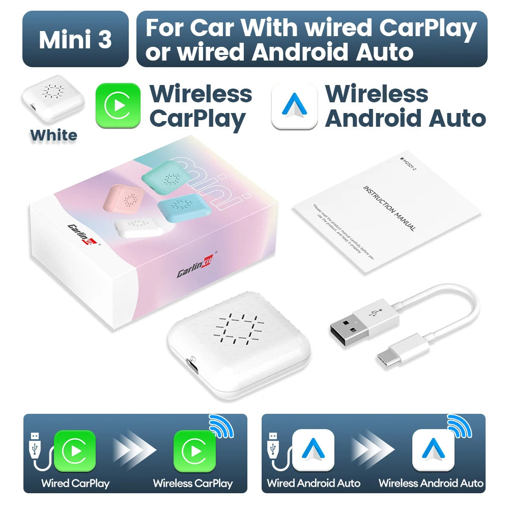 5.0 Mini Ultra Wireless Adapter - Effortless Wireless CarPlay & Android Auto for OEM Cars - Plug & Play with WiFi & Bluetooth Connection