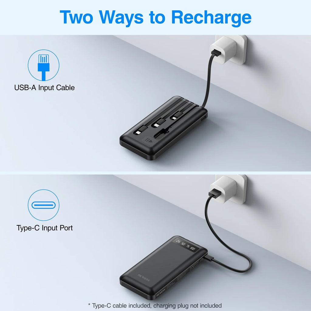 20000Mah Power Bank Portable Charger with Cables Compatible for Iphone, Android Cell Phone