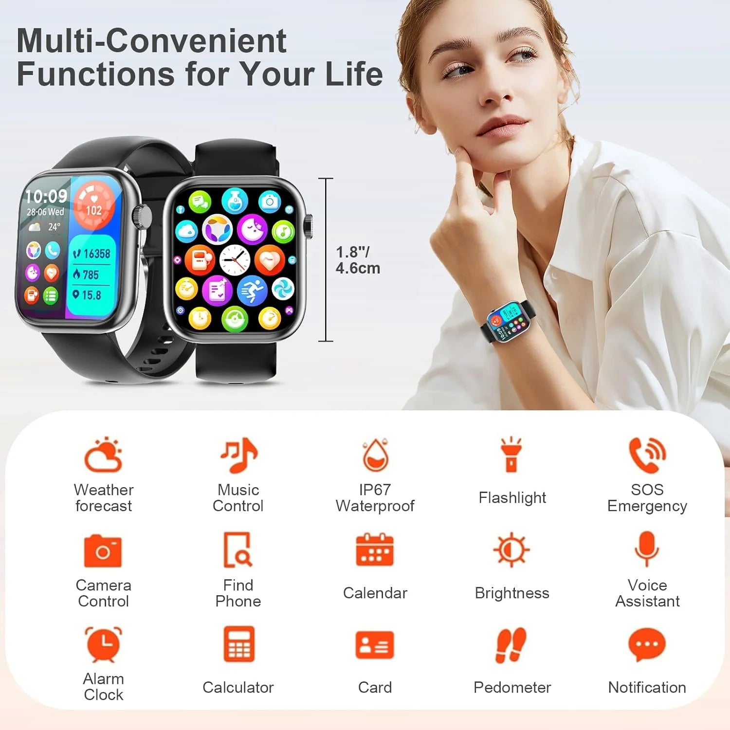 1.85" Bluetooth Smart Watch for Men & Women, HD Touch Screen, Bluetooth Calling, Heart Rate & Sleep Monitor, IP67 Waterproof, Fitness Tracker