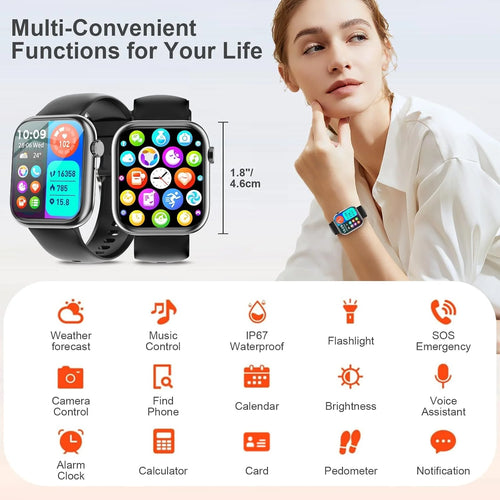 1.85" Bluetooth Smart Watch for Men & Women, HD Touch Screen, Bluetooth Calling, Heart Rate & Sleep Monitor, IP67 Waterproof, Fitness Tracker