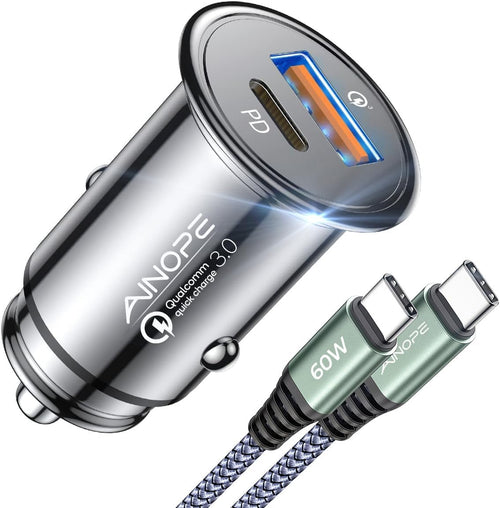 67.5W USB C Car Charger - Fast Charging for iPhone 17, 16, 15 Pro Max & Samsung Galaxy S25 - Compact Metal Design with 3.3FT Braided Cable