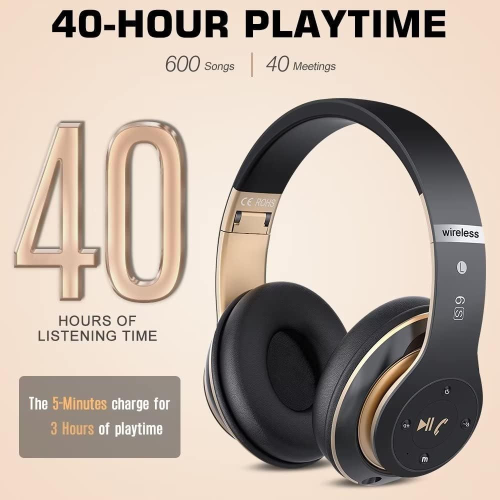 6S Bluetooth Headphones Over-Ear, Hi-Fi Stereo Foldable Wireless Stereo Headsets Earbuds with Built-In Mic, Volume Control, FM for Iphone/Samsung/Ipad/Pc (Blue)