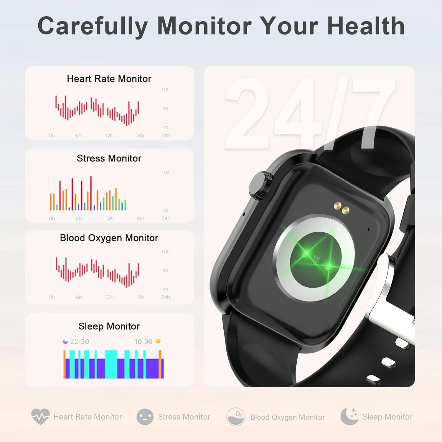 1.85" Bluetooth Smart Watch for Men & Women, HD Touch Screen, Bluetooth Calling, Heart Rate & Sleep Monitor, IP67 Waterproof, Fitness Tracker