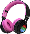 Bluetooth Headphones for Kids, AB005 Wireless Kids Headphones V5.3 with Microphone Foldable Headset with LED Light and TF Card FM Radio Compatible for Tablet PC TV (Black&Pink)