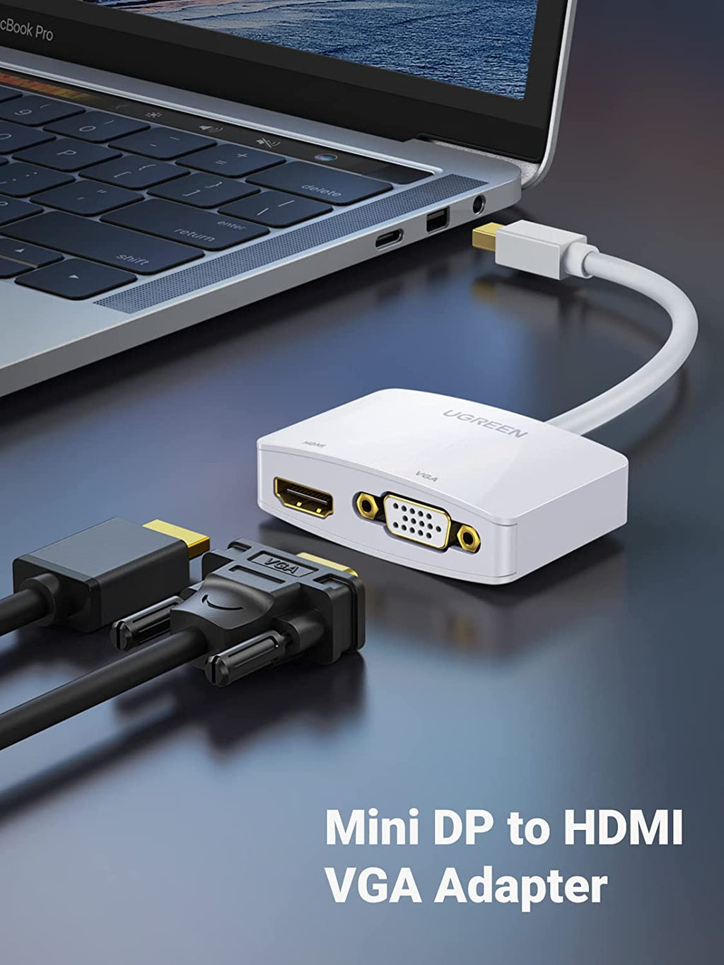UGREEN 4K Mini DisplayPort to HDMI VGA Adapter - Dual Functionality for MacBook Pro, Air, iMac, and Microsoft Surface Devices