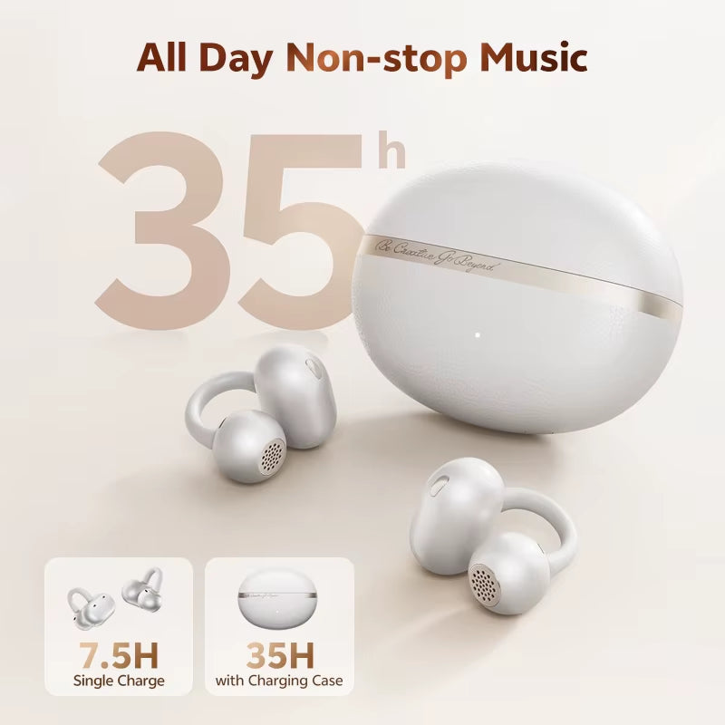Crossky C50 Open Ear Wireless Earbuds - Bluetooth 6.0, Comfort Clip-on Sports Earphone with 4 Mic AI Clear Call & Bass Boost Sound