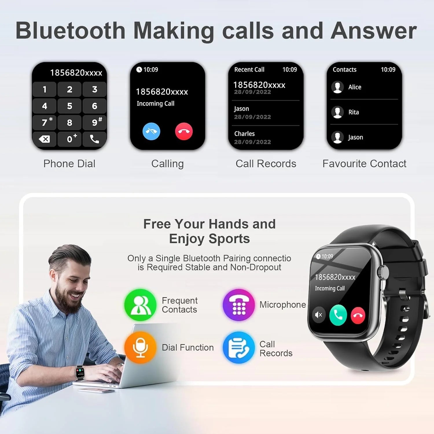 1.85" Bluetooth Smart Watch for Men & Women, HD Touch Screen, Bluetooth Calling, Heart Rate & Sleep Monitor, IP67 Waterproof, Fitness Tracker