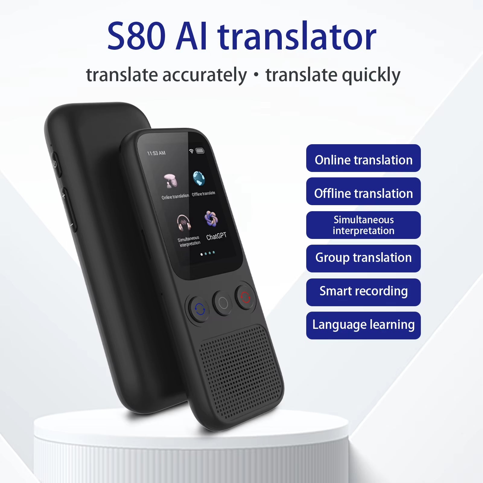 S80 AI Language Translator Device - Effortless Communication in 138 Languages with Offline Support