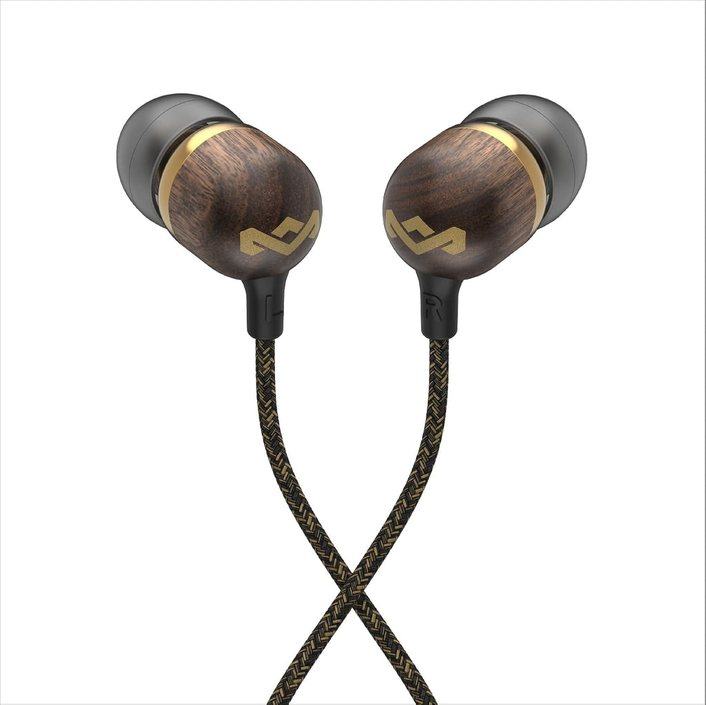 House of  Smile Jamaica AUX Wired Earbuds with Microphone, Noise-Isolating In-Ear Headphones, Tangle-Resistant Cable, 3.5Mm Jack Sustainable (Brass)