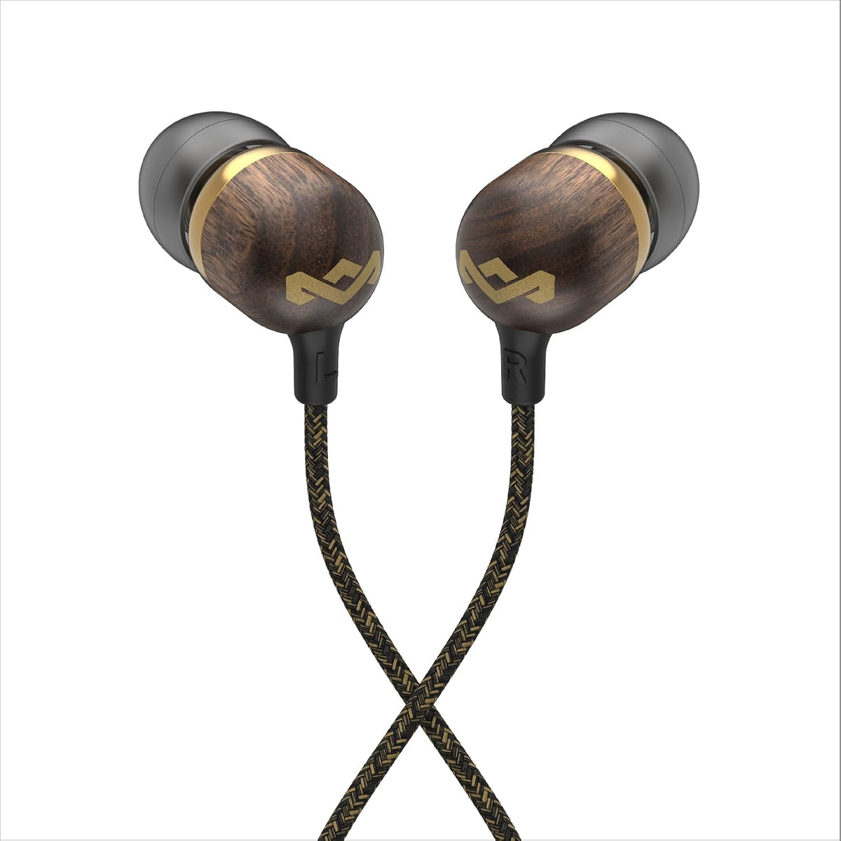 House of  Smile Jamaica AUX Wired Earbuds with Microphone, Noise-Isolating In-Ear Headphones, Tangle-Resistant Cable, 3.5Mm Jack Sustainable (Brass)