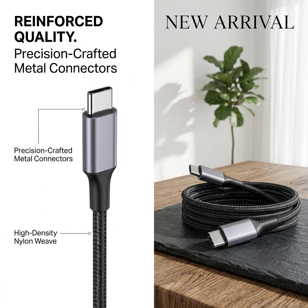 Premium 6.6Ft USB C to USB C Fast Charging Cable - Durable Nylon Braided Design with Metal Connectors - Perfect for Macbook Pro, iPad Air, Samsung Galaxy S24/S23, Google Pixel, and More!