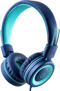 K11 Kids Headphones with Wired Cord 3.5Mm Jack Navy/Teal | 5Ft Long Cord, Tangle Free, Foldable, Plug in On-Ear Headset for School, Classroom, Boys, Girls, Toddler Laptop Travel Tablet