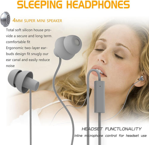 (TM Unique Total Soft Silicon Sleeping Headphones Earplugs Earbuds with Mic for Cellphones,Tablets and 3.5 Mm Jack Plug (Grey)