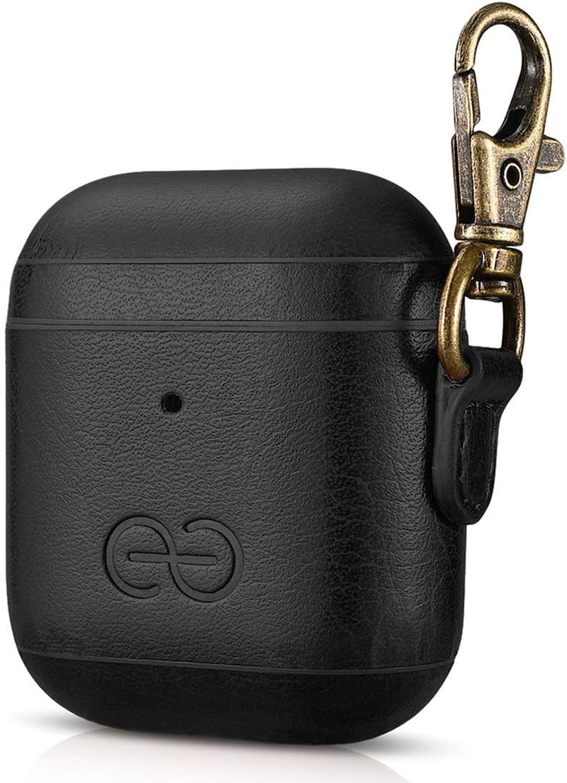 Om Case Cover with Keychain Clip Compatible with Airpods 1 & 2, Vegan Leather Airpods Case for Men & Women, Luxury Earbuds Accessory for Apple Iphone - Black