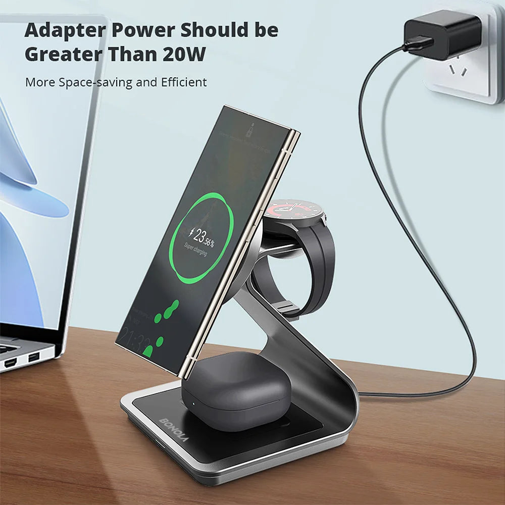 3-in-1 Magnetic Wireless Charger Station - Fast Charging for Samsung S24 Ultra/S25/26, Galaxy Watch 8/7/6 & Earbuds