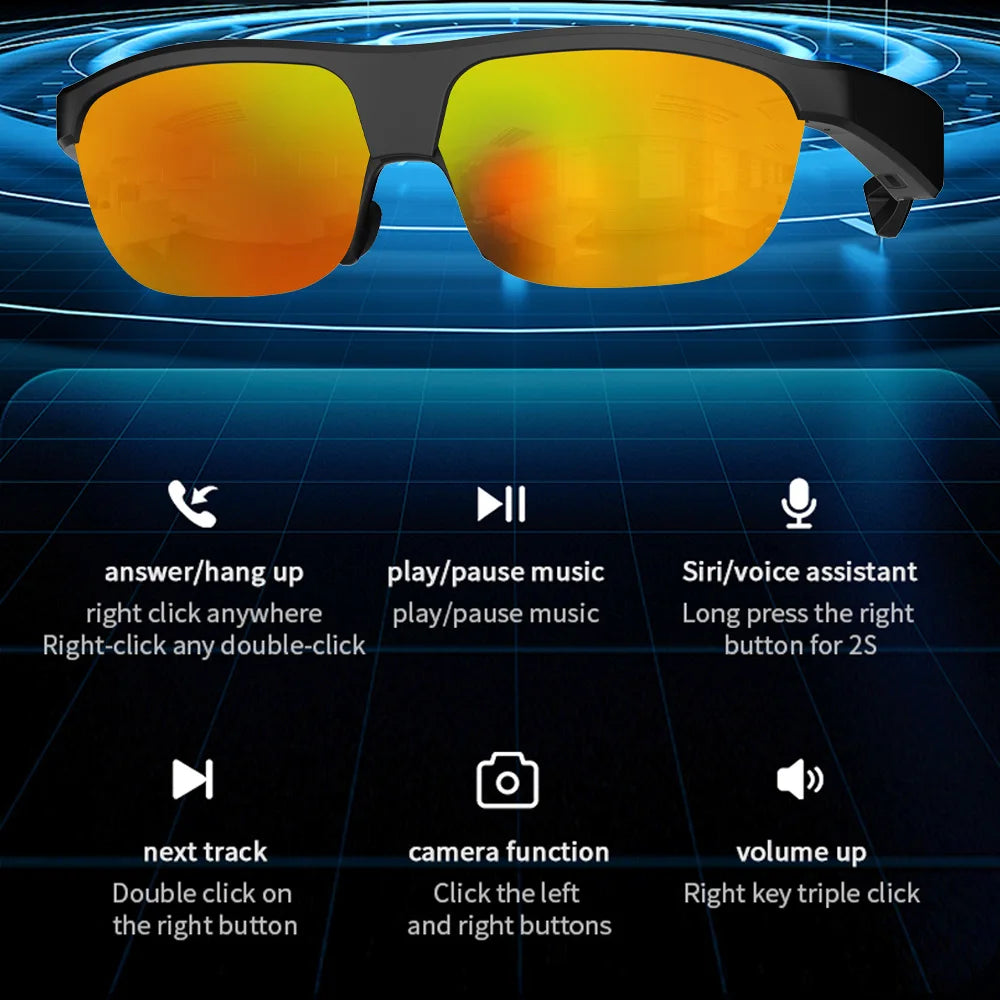 Smart Sunglasses with Wireless Headphones - Bluetooth 5.0 Outdoor Sports Music Glasses for Men