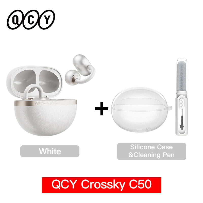 Crossky C50 Open Ear Wireless Earbuds - Bluetooth 6.0, Comfort Clip-on Sports Earphone with 4 Mic AI Clear Call & Bass Boost Sound