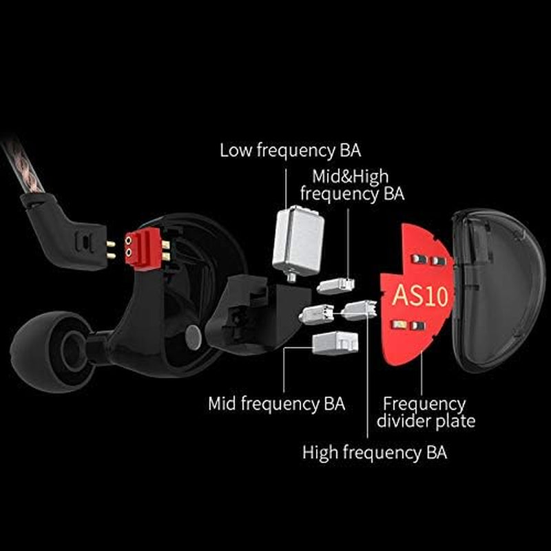 KZ AS10 IEM Headphone, 5 Balanced Armature Driver KZ Earbuds Wired Earphone, Stereo Hifi in Ear Monitor Headphone Musician Headset Earphone with Detachable 2 Pin Cable(No Microphone, Black)