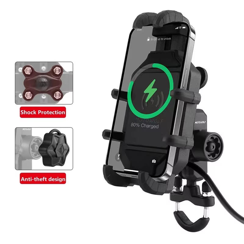 Ultimate Motorcycle Wireless Charging Phone Holder - 3.0 Quick Charger for 4-7 Inch Devices - GPS & Cellphone Handlebar Mount