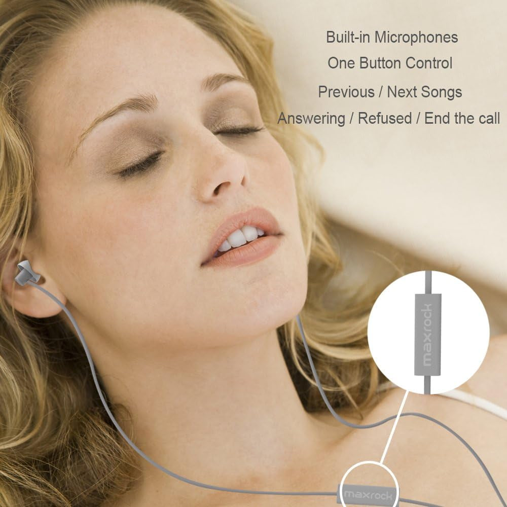 (TM Unique Total Soft Silicon Sleeping Headphones Earplugs Earbuds with Mic for Cellphones,Tablets and 3.5 Mm Jack Plug (Grey)