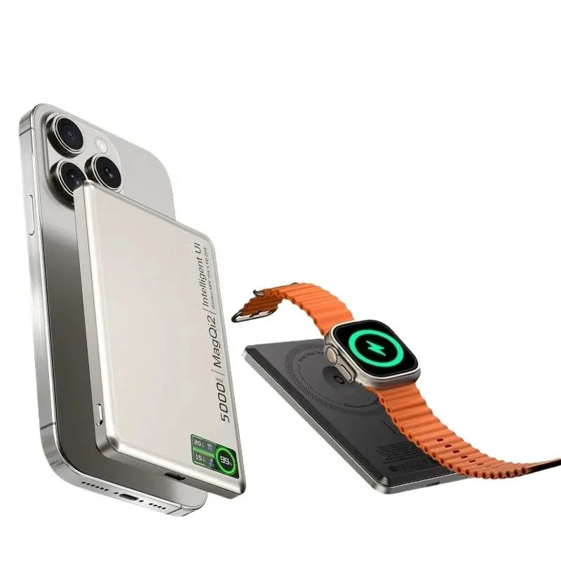 High-Capacity 10000mAh Magnetic Wireless Power Bank for iPhone 16, S10, and Apple Watch - Portable & Compatible with MagSafe