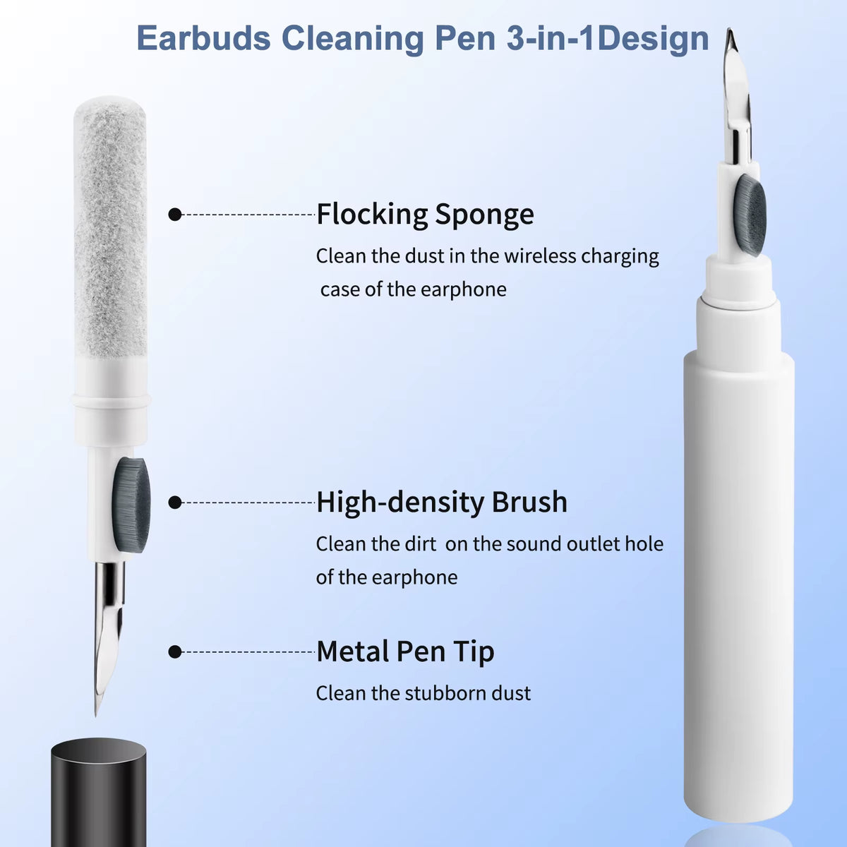 3-in-1 Bluetooth Earphones Cleaning Pen Tool - Ultimate Cleaner Kit for AirPods Pro, 3, 2, 1 & Xiaomi iPhone Earbuds